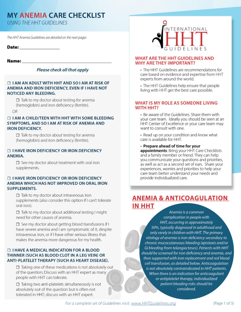 My HHT Anemia and Iron Deficiency Care Checklist - CureHHT